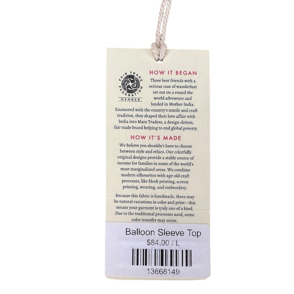 Mata Traders Balloon Sleeve Top – Size L - Picture 12 of 13